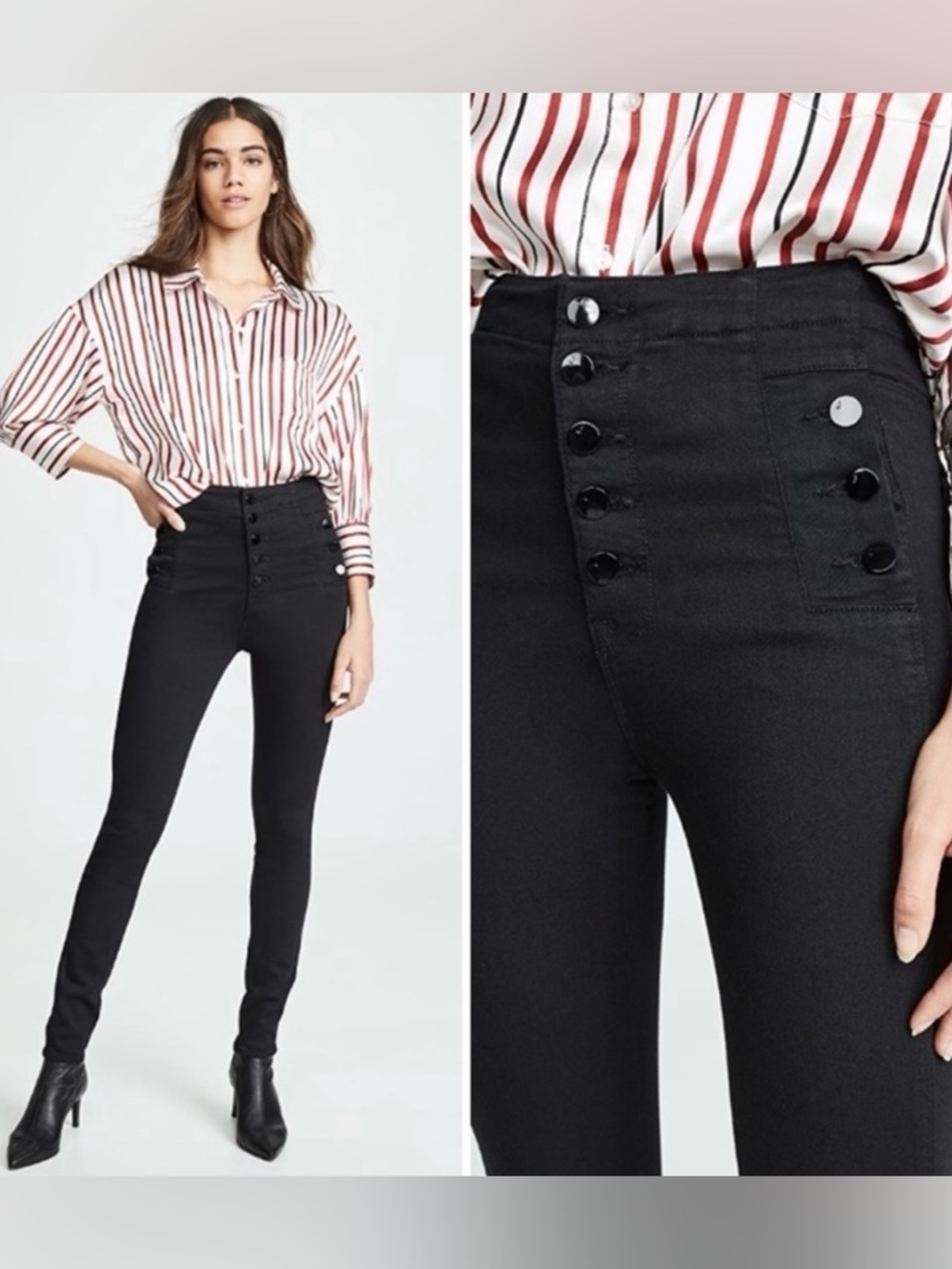 J Brand Natasha High Rise Skinny Jeans Black Size 25 Sailor Button Fly